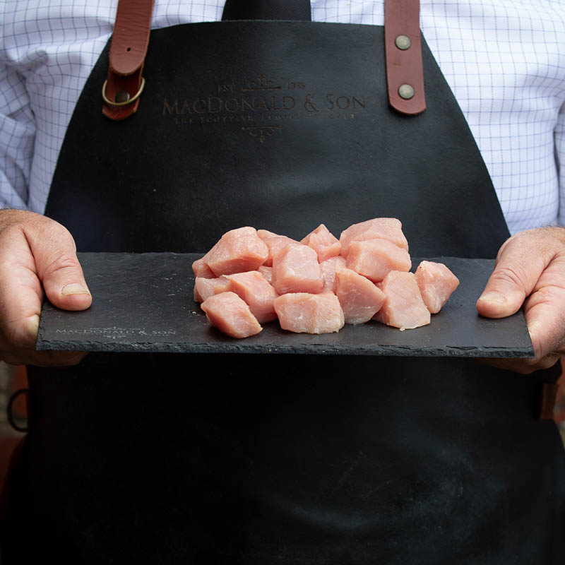 Diced Pork available to buy at Macdonald & Sons Butchers in Dundee, Scotland