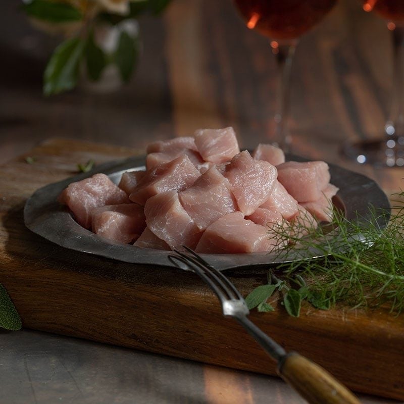 Diced Pork available to buy at Macdonald & Sons Butchers in Dundee, Scotland